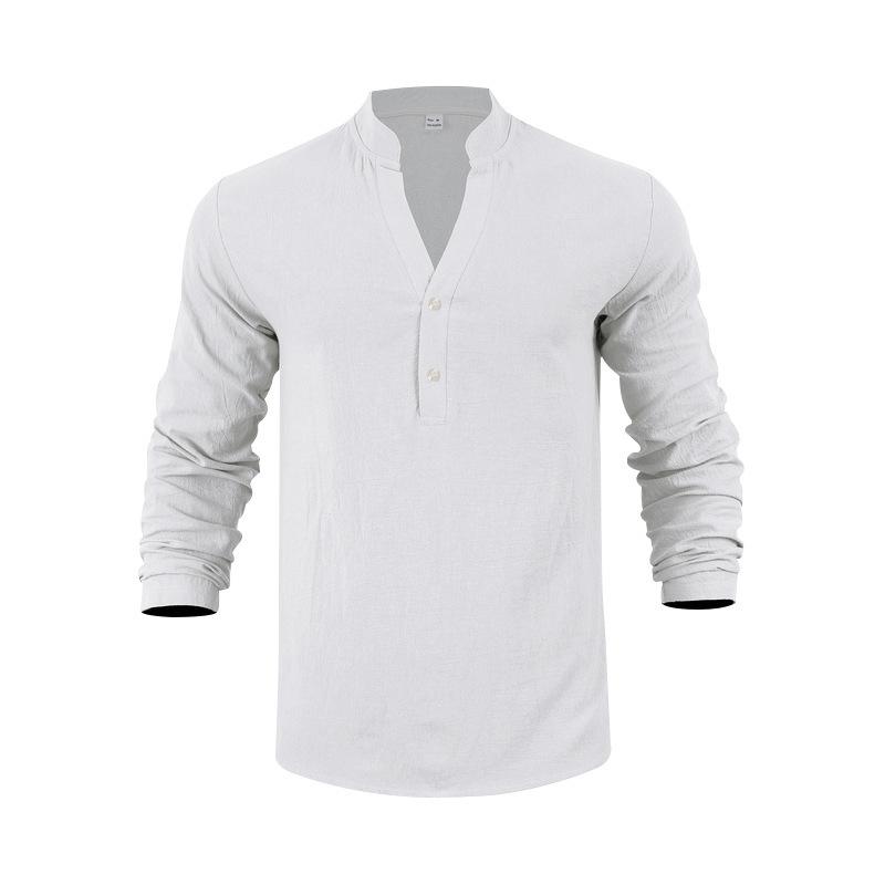 Mens Loose Casual Breathable Long Sleeve Linen Blend Henley T Shirt S белый