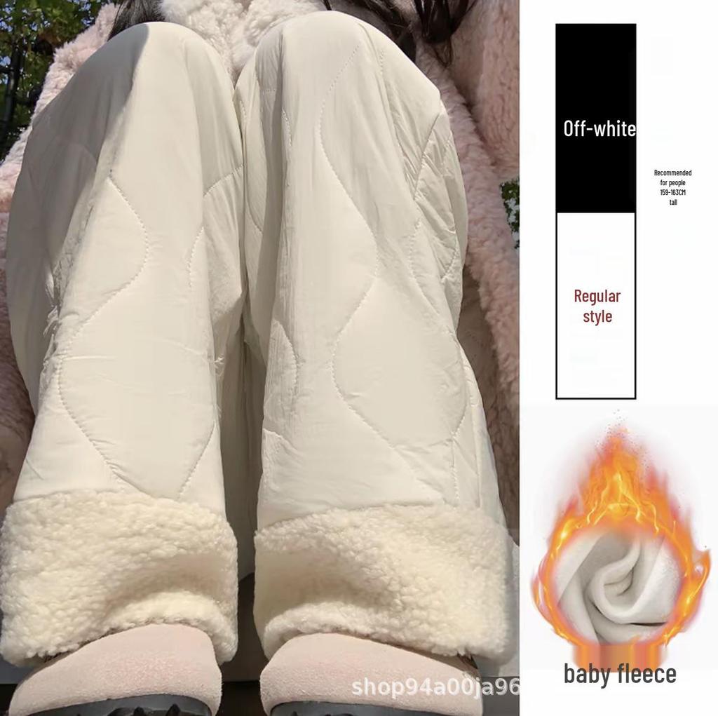 Women's Pink Fleece Cotton Wide-Leg Pants - Winter 2025 Casual Warm Plus Velvet Design