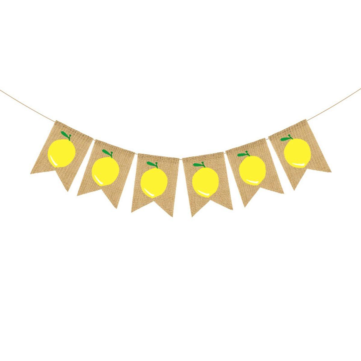 

Backdrop Birthday Party Lemon Burlap Summer Flag Layout Party Decoration Bunting Garland Banner Lemon