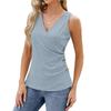 Women's Summer Button-up Fashion Sleeveless T-shirt V-neck Pleated Vest Top