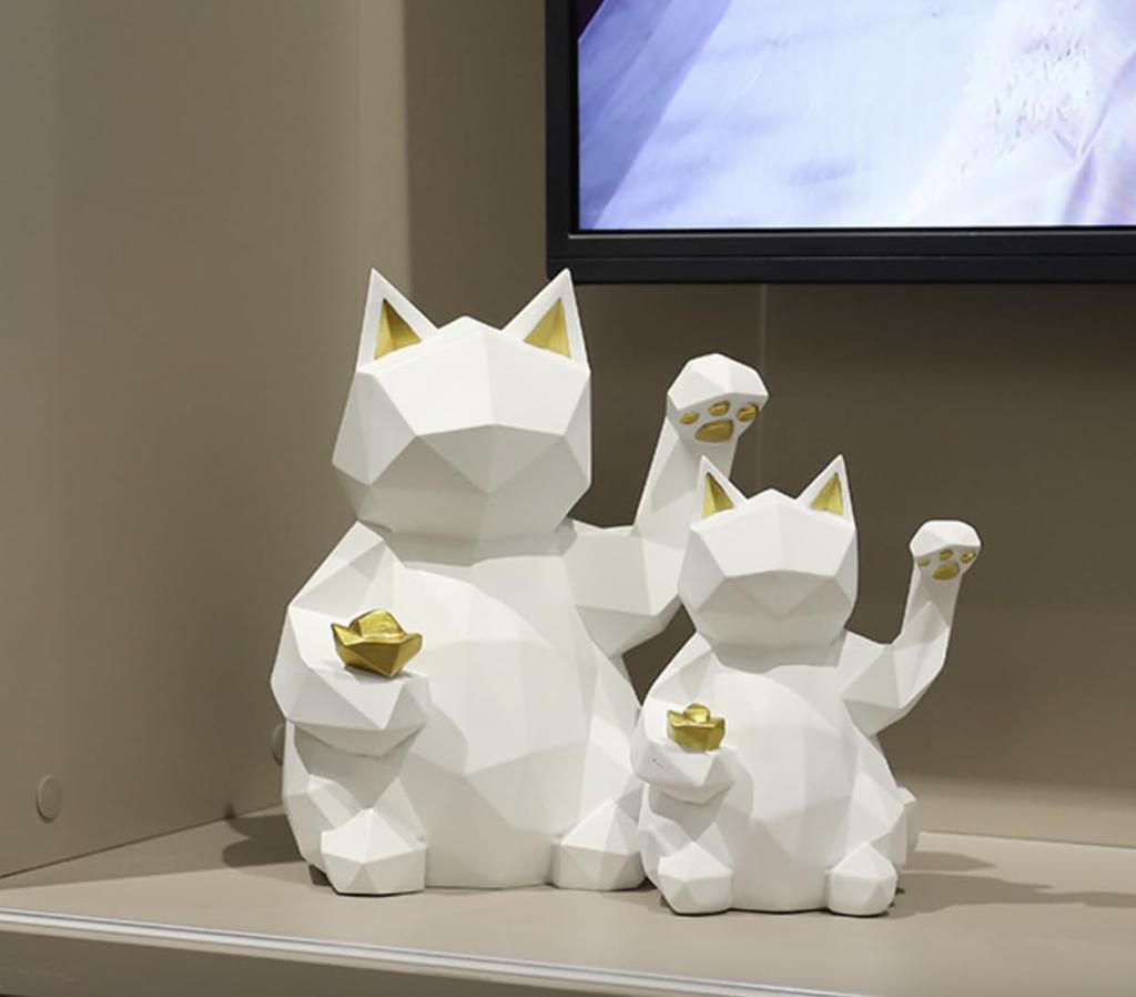 Natura Style Maneki-neko (Lucky Cat) Figurine, Stylish Nordic Style Decor (Small, White)
