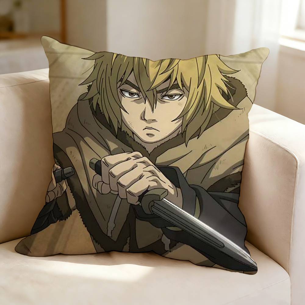 VVinland SSaga Anime TThorfinn  Square DoubleSided printed Pillow Case Bedroom Bedside Pillow Sofa Cushion Cover