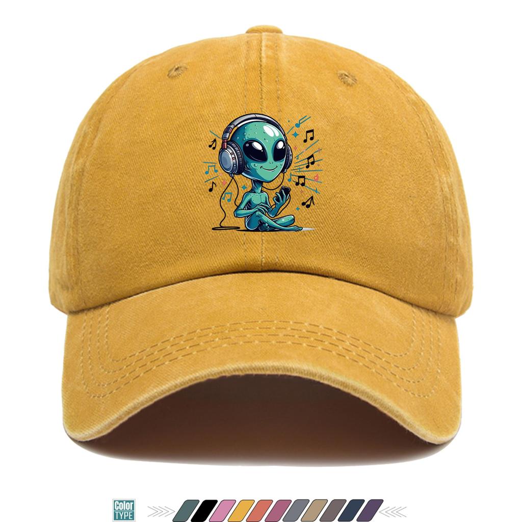 Pc Alien Loving Music Printed Baseball Cap Trucker Hat Comfortable and Breathable Stylish and Beautiful Cartoon Game Black
