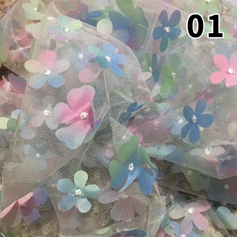 1 Yard DIY Handmade High Quality Lace Mesh Embroidery Sequin 3D Flower Tulle Fabric DIY Dress Bow Clothes Decor Crafts