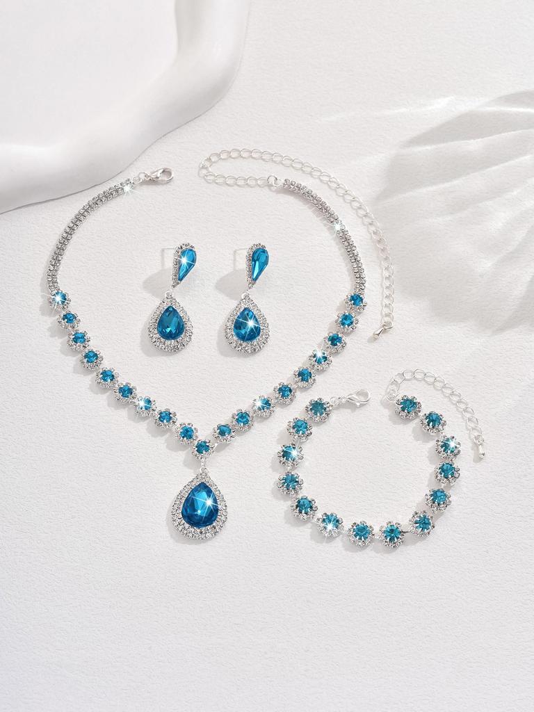 Ensemble de bijoux de mariée: Collier, Boucles d'oreilles à clous, Bracelet - Design floral multicolore avec accents de diamants complets