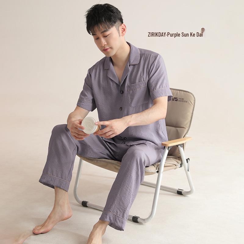 

Men s Plus Size Summer Cotton Pajama Set: Short Sleeve, Long Pants, Cardigan. Ideal for Teens, Light Luxury, Suitable for Outdoor Wear. L fits 120-140 jin