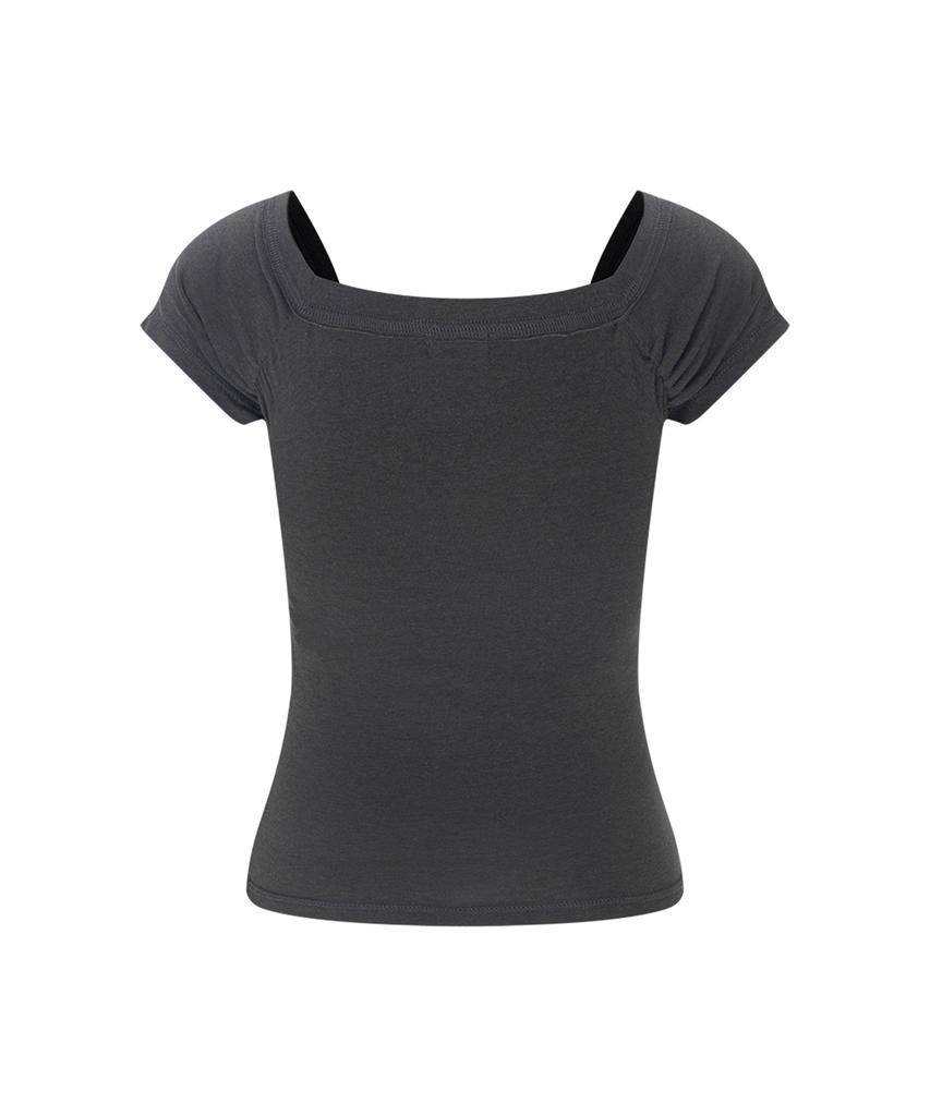 Peullijeunopallou Marin Strap Shirring Short Sleeve Top (Charcoal)