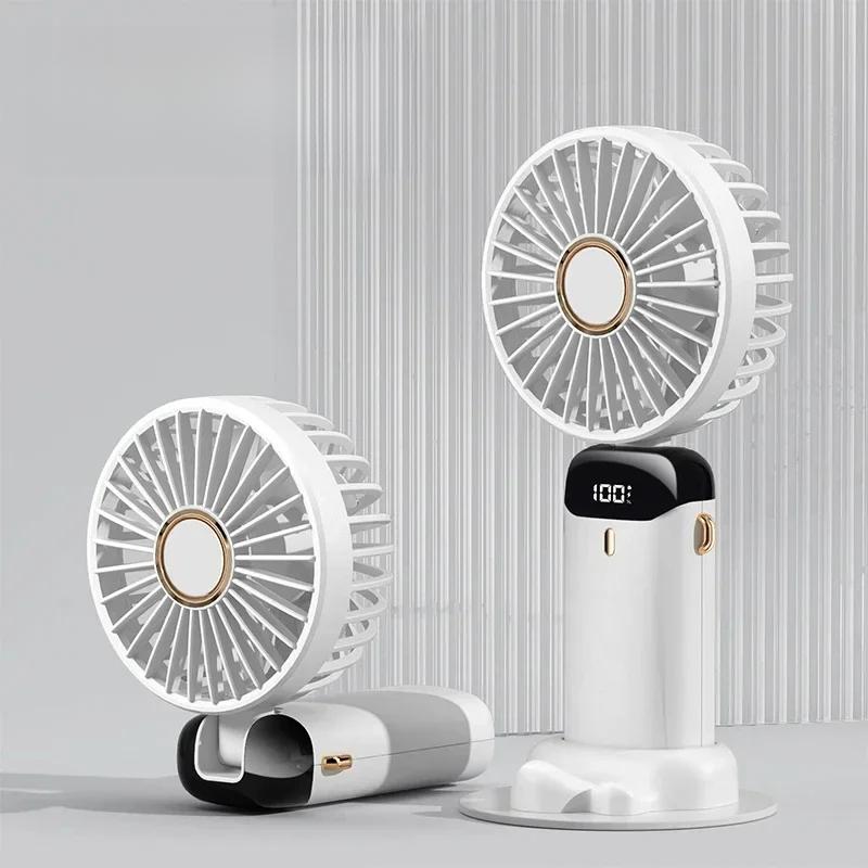Tragbarer USB-Handventilator mit digitaler Akkuanzeige, 5-stufiger faltbarer Mini-Schreibtischventilator für Reisen, Büro, Außenbereich, Kühlung, geräuscharme Nutzung