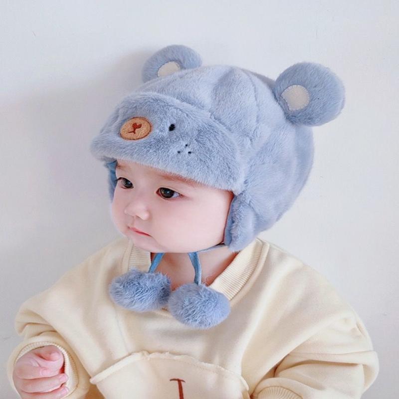 Cute Winter Warm Kids Girl Boys Baby Hats Fleece Wool Hemming Caps With Ball Solid Wool Ear Protection Hats Soft Newborn Bonnet