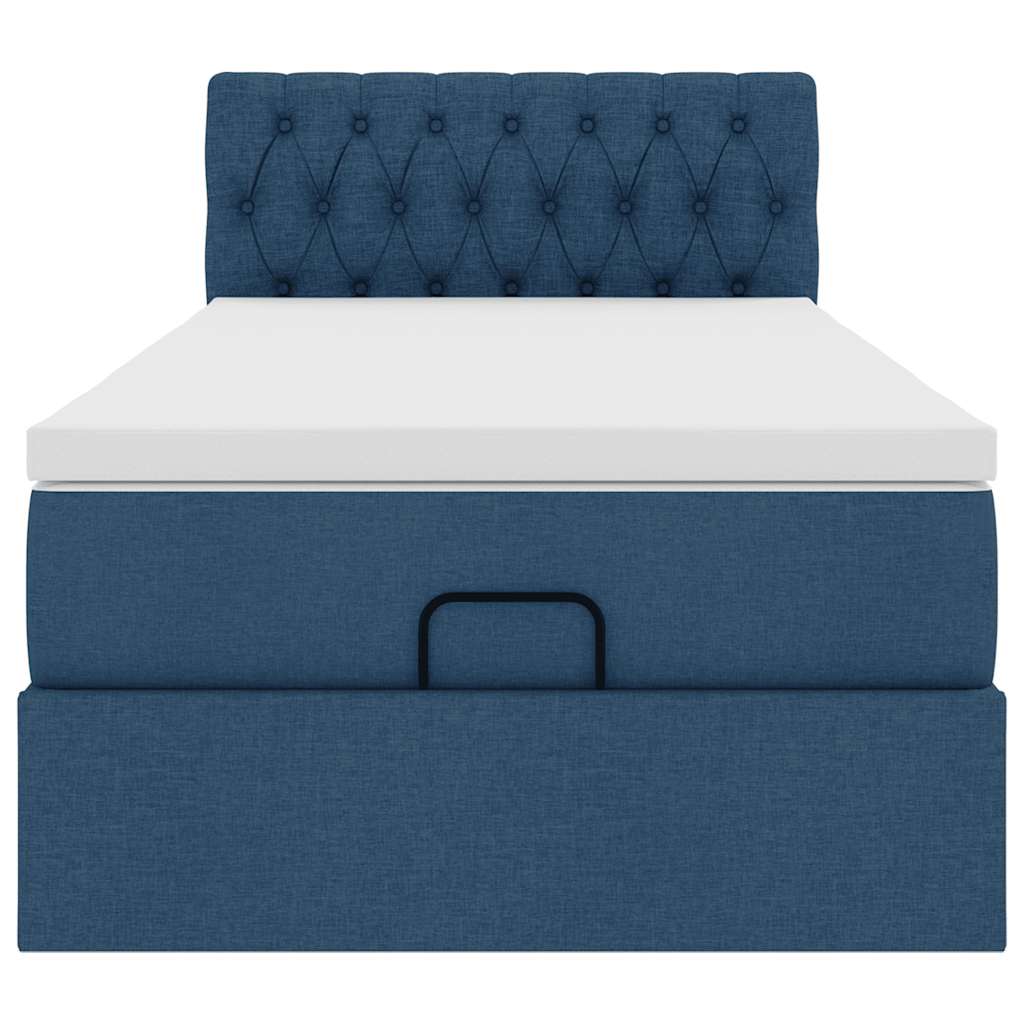 Ottoman Bed with Mattress Blue 100x200 Cm Fabric