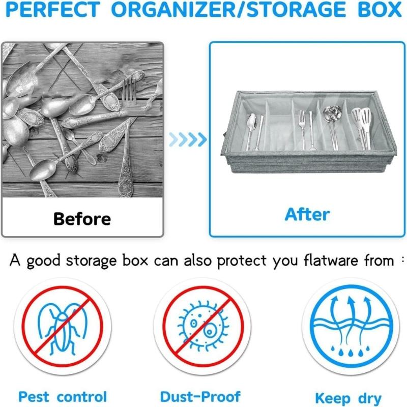 Kitchen Storage Box With Removable Cover Reinforced Handles Stackable Design For Cutlery Office Supplies Jewelry Organizing