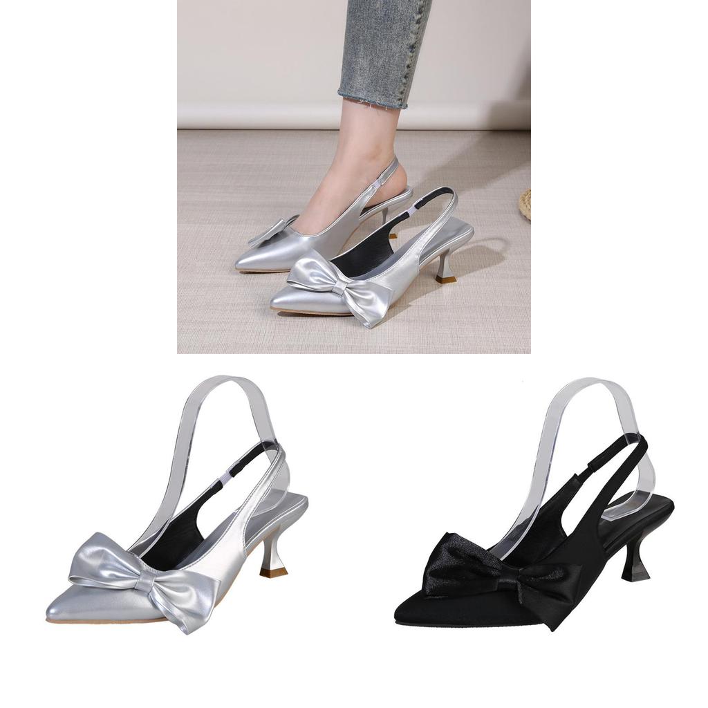 Summer Womens Butterfly Bow Backless Slip On Shoes With Rubber Sole For Casual Wear
