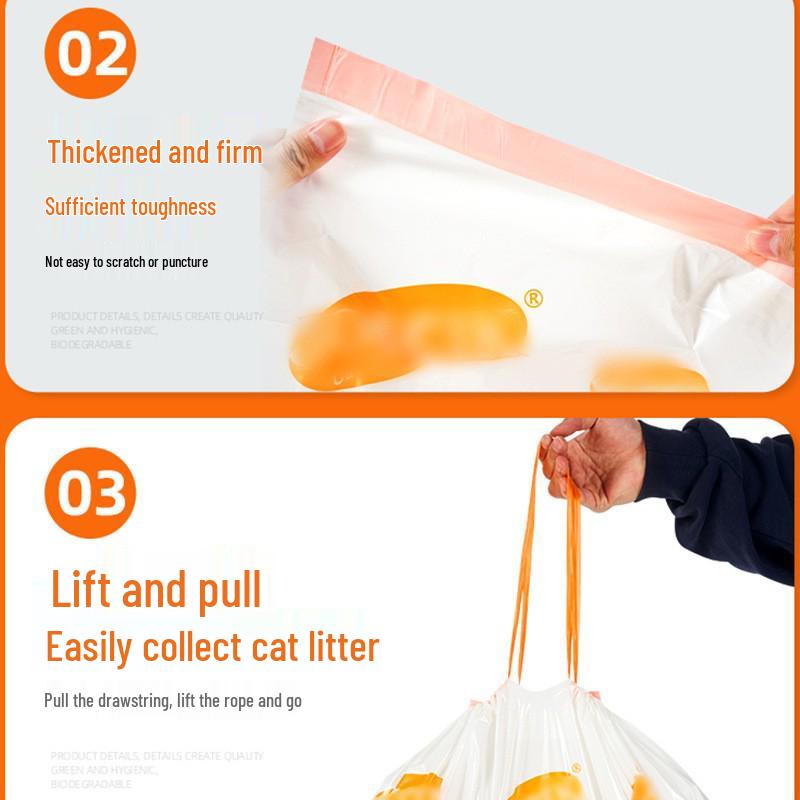 Smart Cat Litter Box Large Drawstring Poop Bag, Auto Closure, 57x32CM