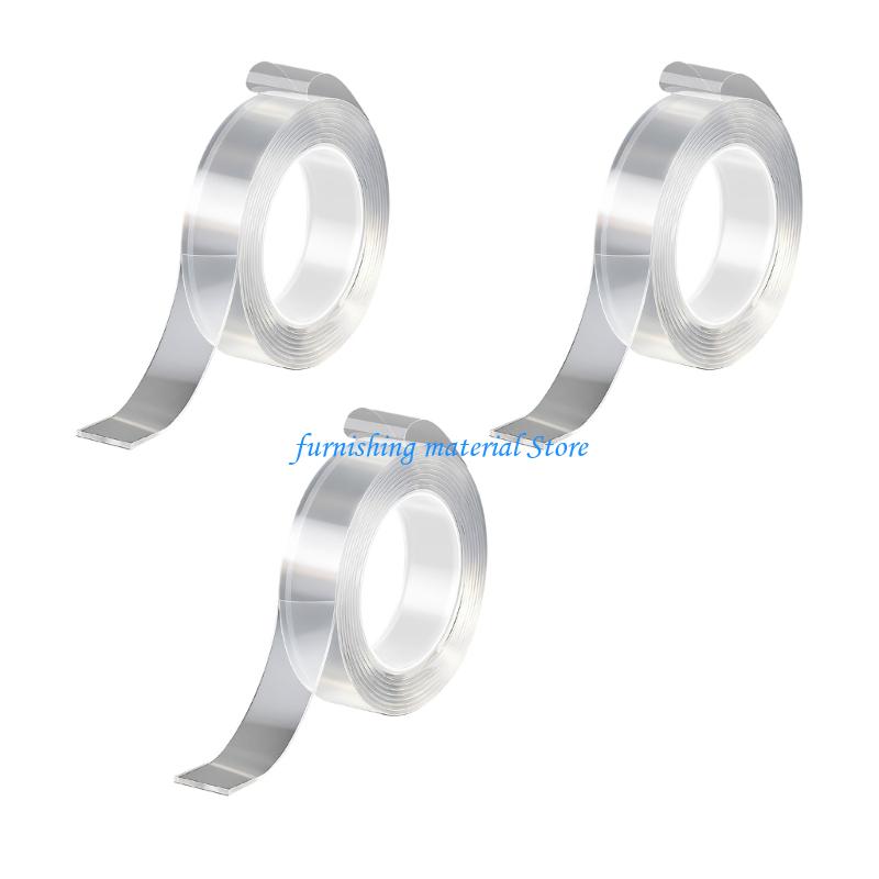 Y5GD 3Pcs Clear Reusable Adhesive Strips Bathroom Home Decoration Mounting Tape Wall Stickers Removable Sticky Strips