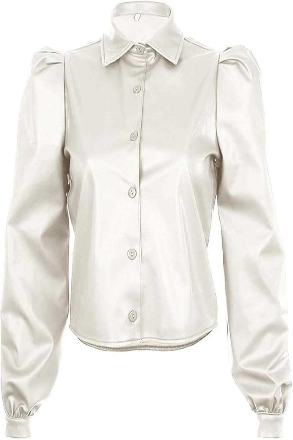 

Натуральная овчина Ручная работа Стильная Повседневная Вечеринка Женская рубашка Белая кожа 3XL белый