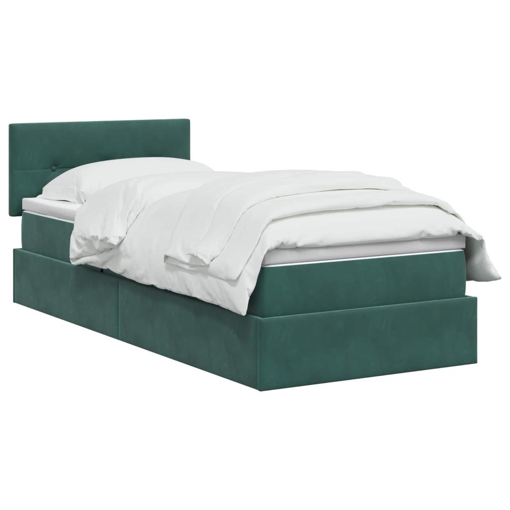 LED Storage Bed with Mattress Dark Green 90 X 200 Cm Velvet