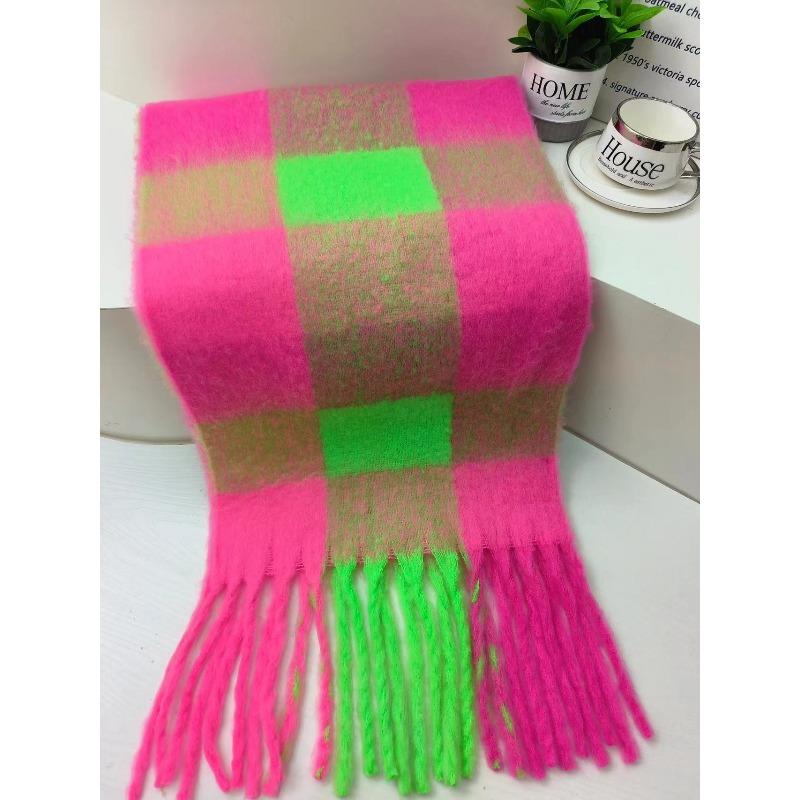 Winter Colorful Macaron Thickened Mohair Soft Waxy Fluffy Scarf Autumn and Winter Cold Protection Plush Shawl Scarf