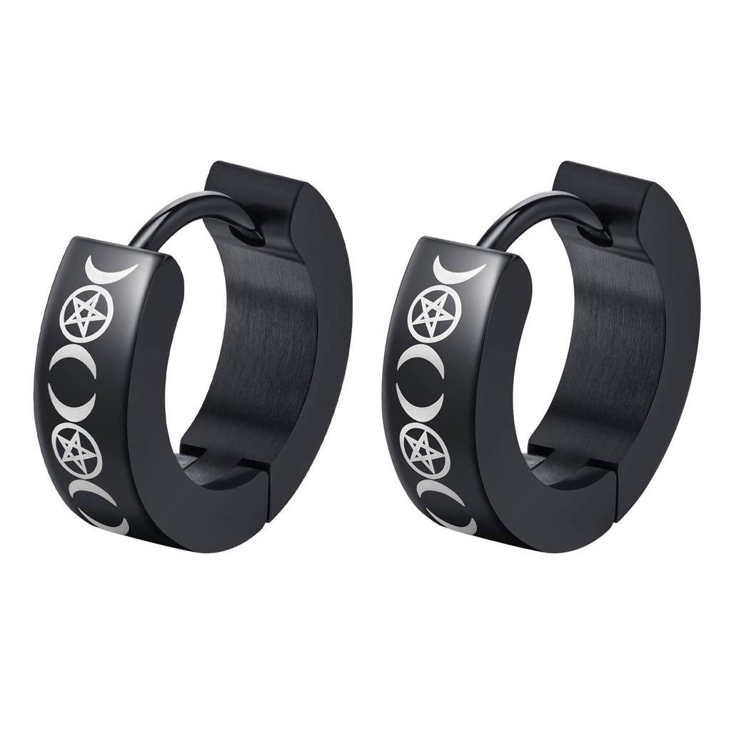 Black Viking Thors Hammer Earrings for Men Boys, Waterproof Stainless Steel Hoop Huggie Earring Jewelry, brincos masculinos