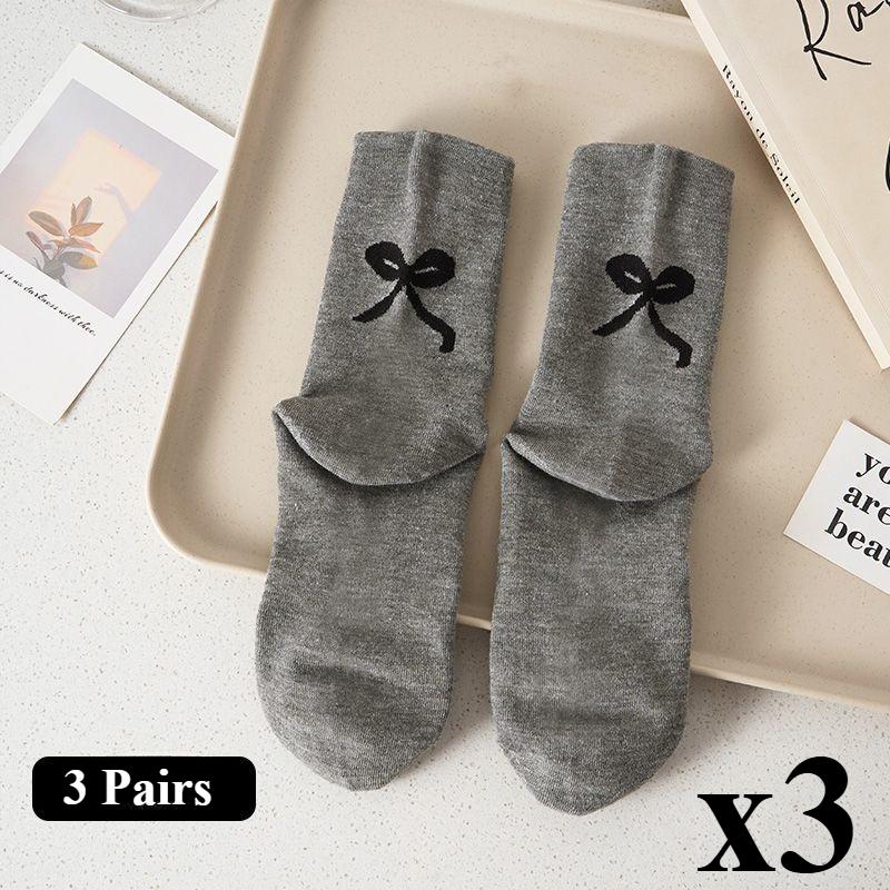 3 Pairs New Mid-calf Socks with Cute Bow At The Heel Women's Slouch Socks Spring/Summer