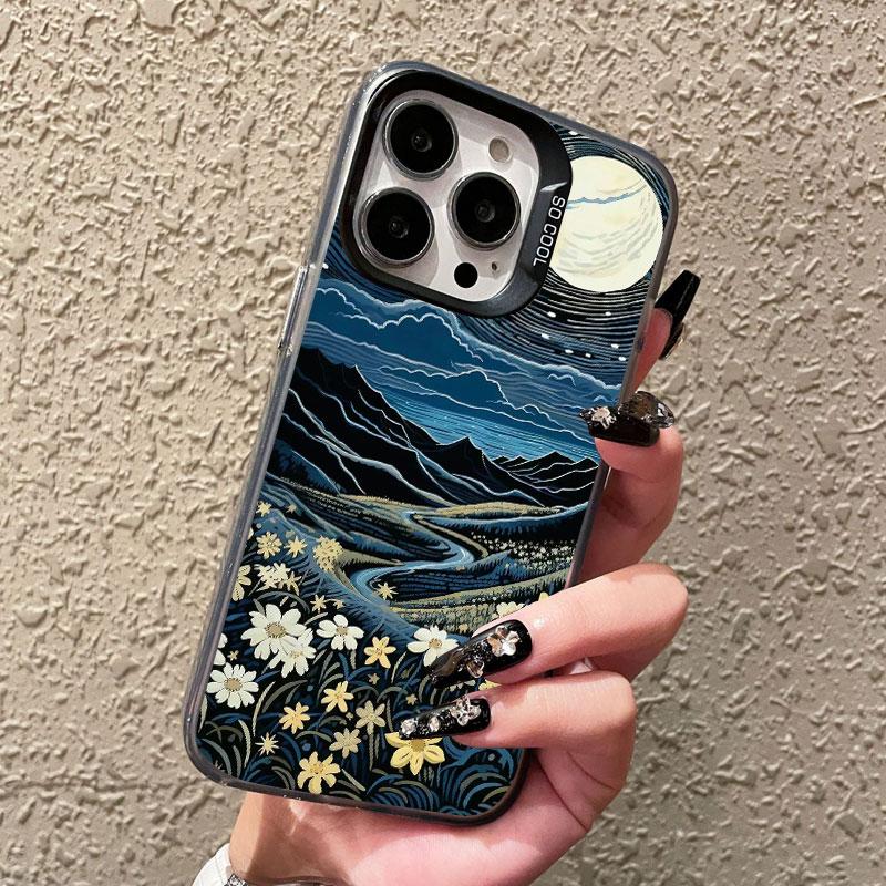 Moon Starry Sky Moonlight Night Scene Laser Phone Case For iPhone 14 15 Pro Max Plus 11 13 12 Mini 16 Pro Max Shockproof Covers