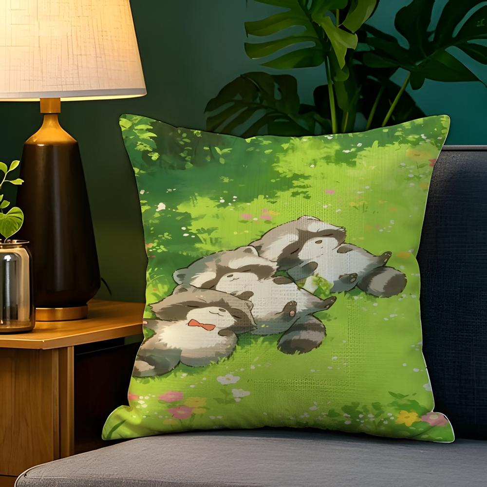 Cute cartoon animal girl decor Pillow Case Natural Linen Pillow Case DoubleSided Decor Sofa Pillowcase Home Decor