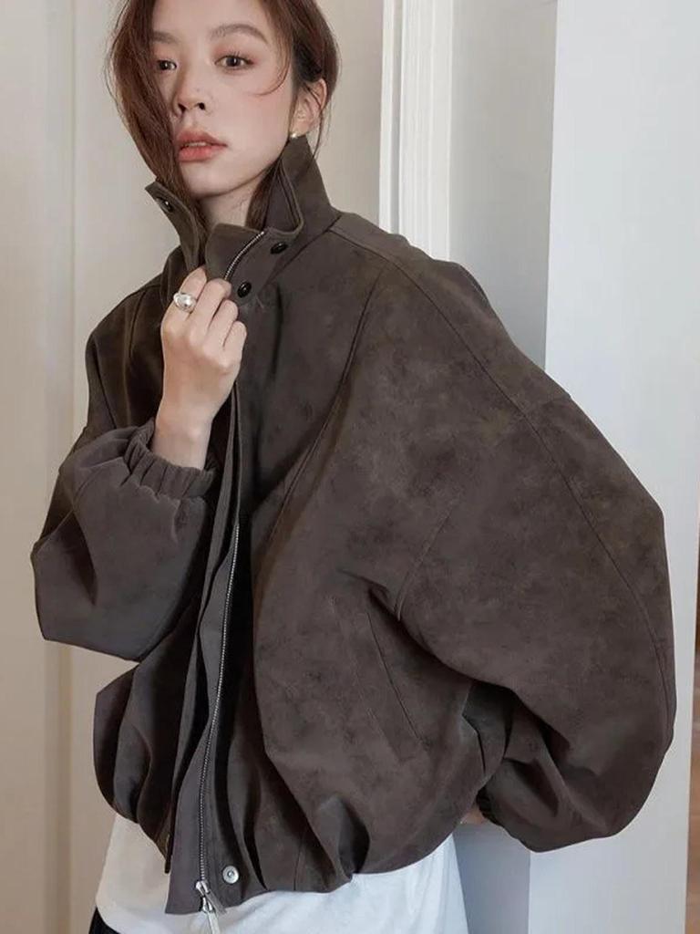 Women's Retro PU Leather Jacket - Stylish Spring/Autumn 2026 High-End Casual Coat