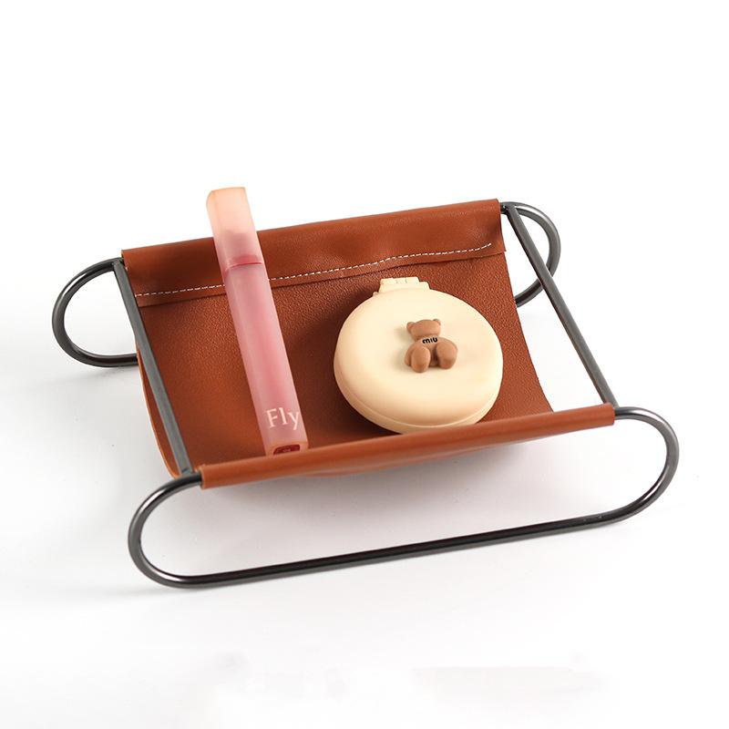 Light Luxury Bedroom Accessories Storage Tray Model Room Study Cloakroom Desktop Tray Leather Display Decoration Ornaments