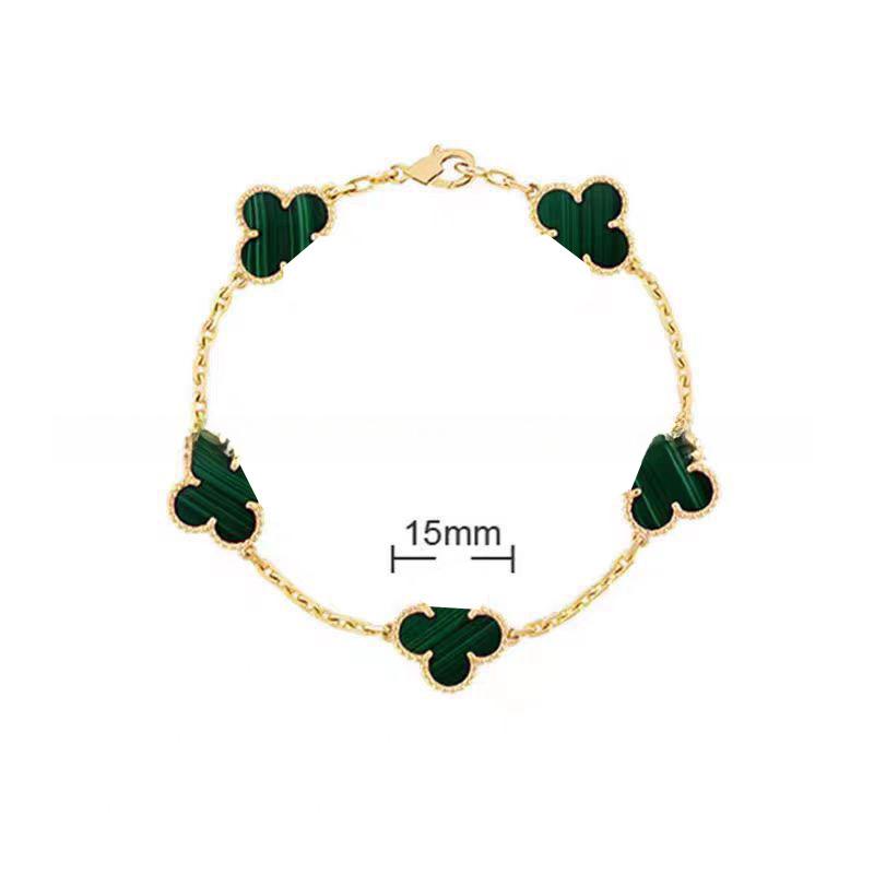 15MMHigh-quality Four-leaf Clover Five-flower Bracelet for Women 18k Natural White Mother-of-pearl and Red Chalcedony Bracelet