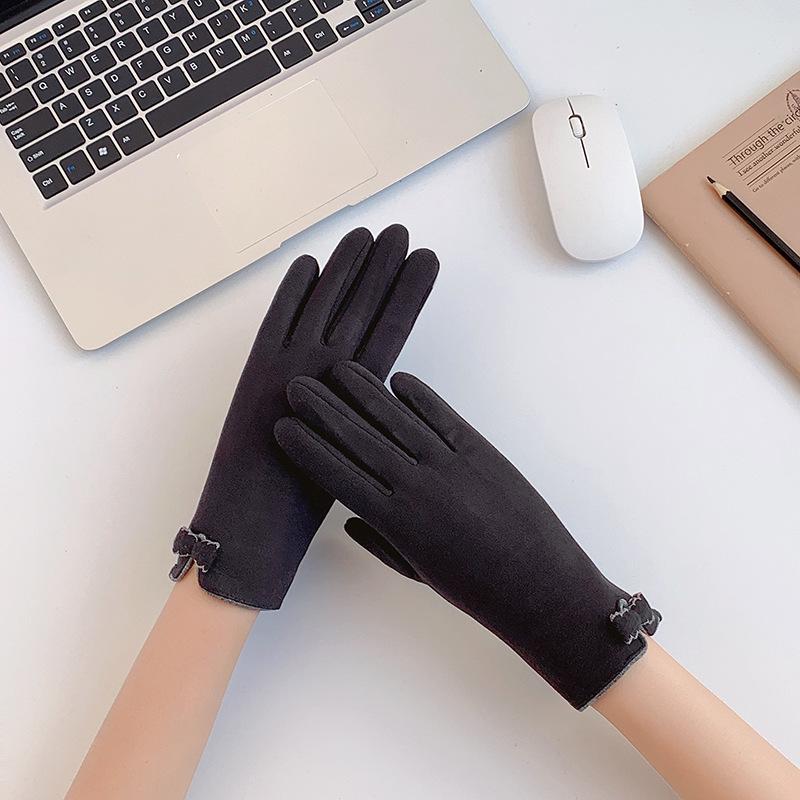 Derong women's touch screen gloves women's autumn and winter thermal gloves students Korean version cycling and driving thickened Practical Use