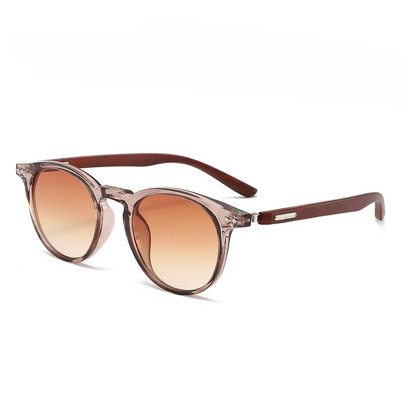 Fashion Round Fra1me Sunglasses Women's Men's Retro Sunshade UV Sun Glasses Wood-grain Temples Trend Outdoor Travel Eyewear