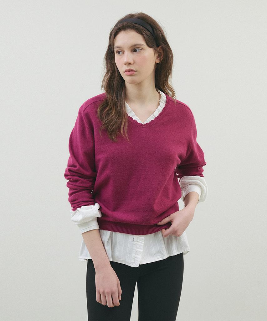 HANE Bloom Lace V-Neck Knit_Magenta