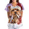Women's Christmas Print Loose Fit V-Neck Short Sleeve Scrub Top with Pockets for Work
