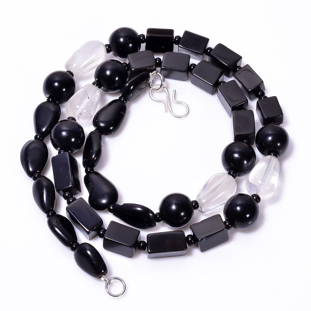 Natural Black Onyx Crystal Mix Shape Gemstone Smooth Beads Necklace 10-11 mm 18" UB-8585