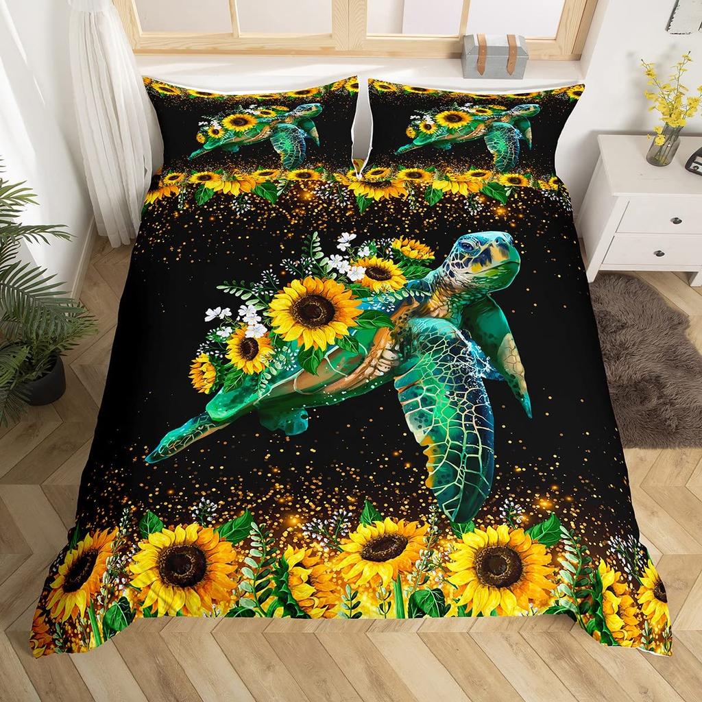 Sea Turtle Duvet Cover Full Size,Ocean Bedding Set for Kids Teens,Beach Comforter Cover,1 2 Pillowcases 3 Piece for Teens Boys