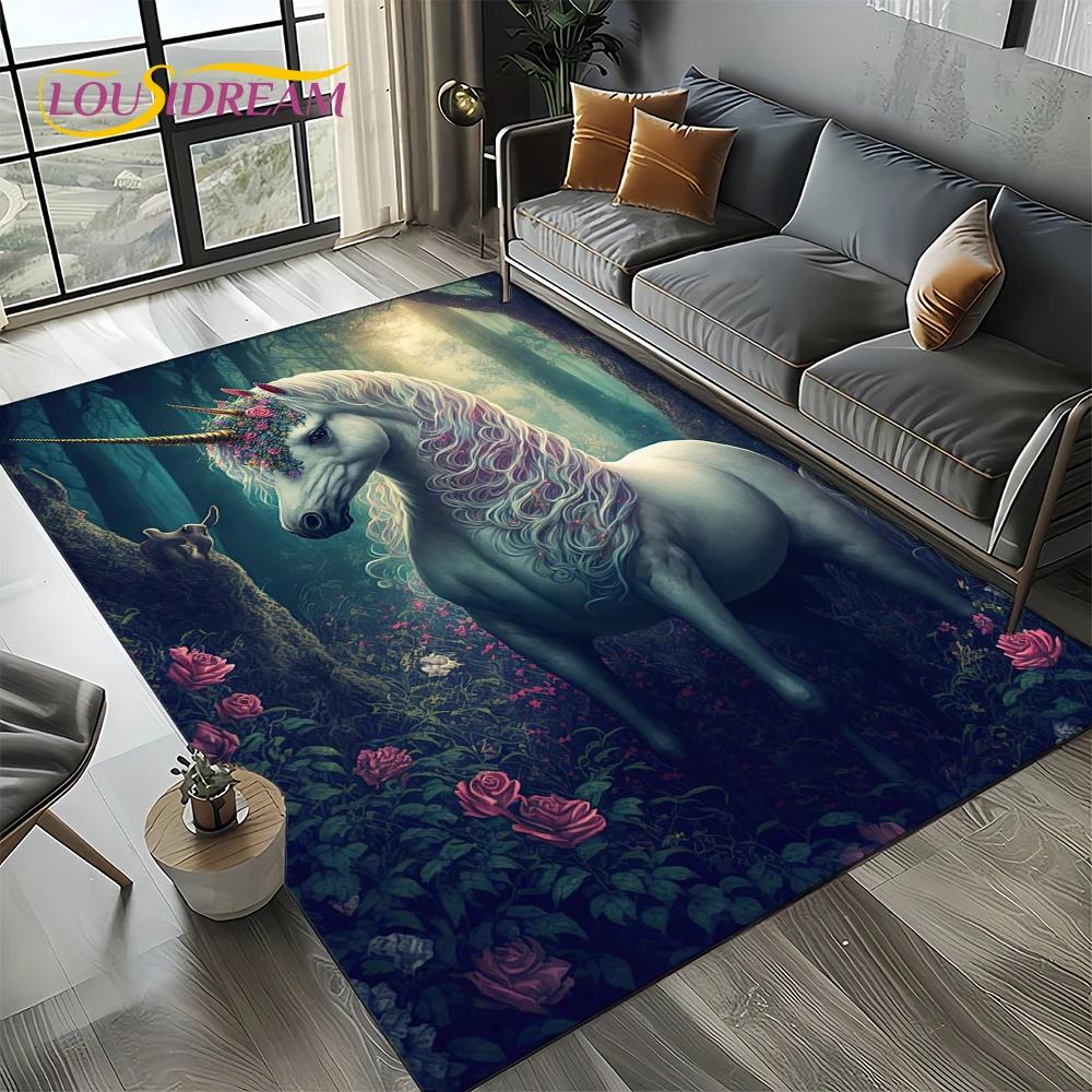 Covor Covoară Stil 27 Unicorn Desen Animat Fată Vis pentru Living Dormitor Decor Acasă Sofă, Covor Zonă Copii Covoraș de Podea Antiderapant Cadou
