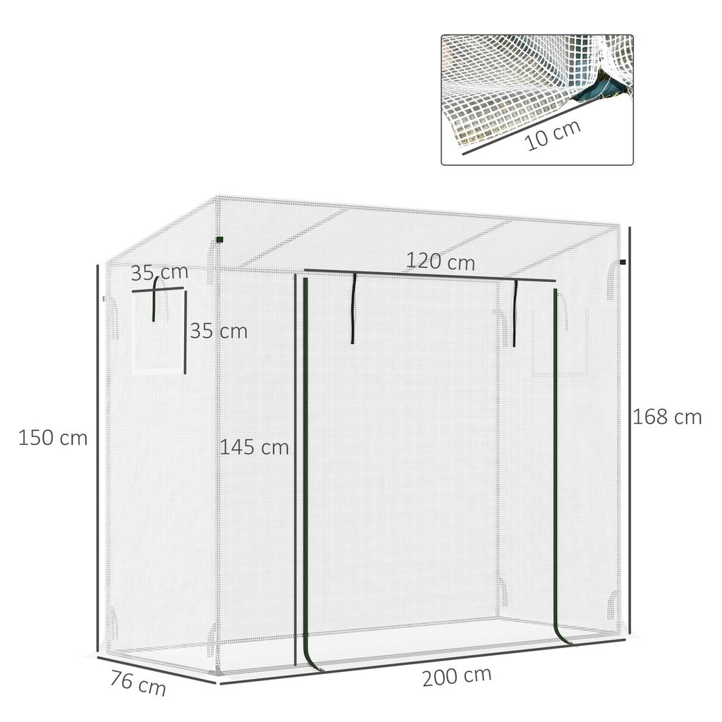 Greenhouse with Side Window, Roll-up Door, Windproof, Steel Frame, Plastic Tarpaulin, White, 200 X 76 X 168 Cm