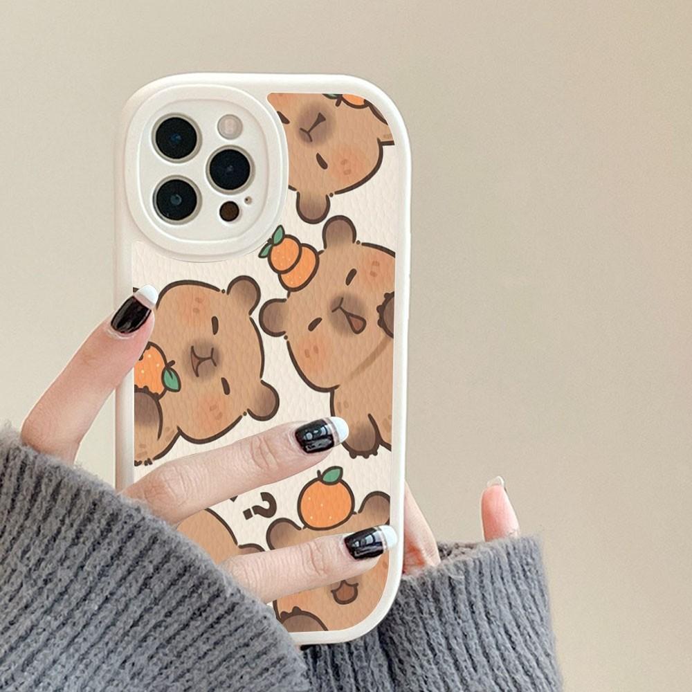Cartoon Capybara Phone Case Hard Leather For iPhone 16 15 14 13 12 Mini 11 14 Pro Max Xs X Xr 7 8 Plus Fundas