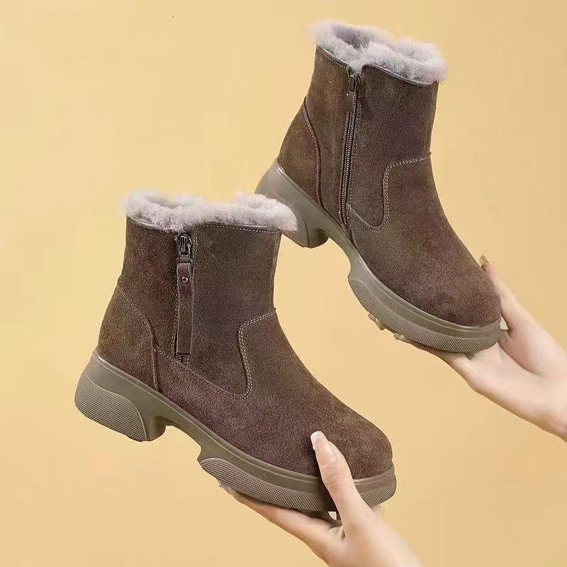 Women's Winter Fur One Plush Lined One Foot Stirrup Warm Cold Lightweight Hiking Waterproof Non-slip Soft Sole Martin Boots Snow Boots Cotton Boots