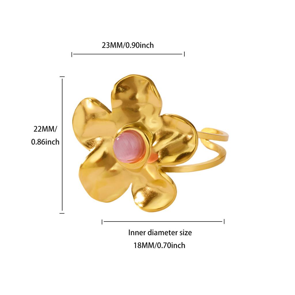 Edelstahl Grün Opal Stein Ringe für Damen Mädchen Vintage Gold Farbe Offener Blumenring Hochzeit Party Schmuck Zubehör