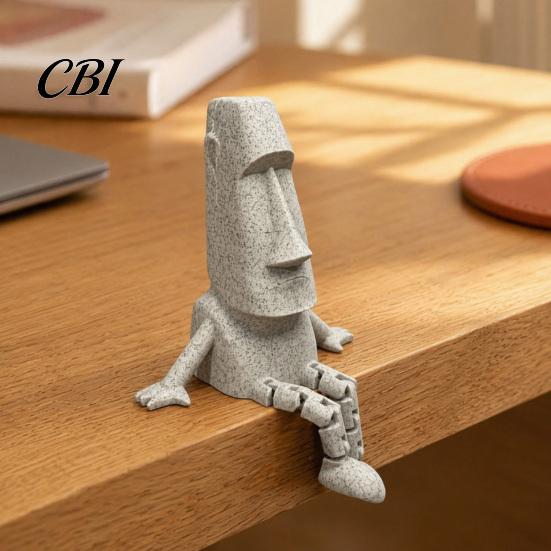 Fine Texture Easter Island Figure 3D Printed Articulated Moai Statue Ornament, Movable Joints Figurine, Stable Stone Decor Sculpture for Desktop