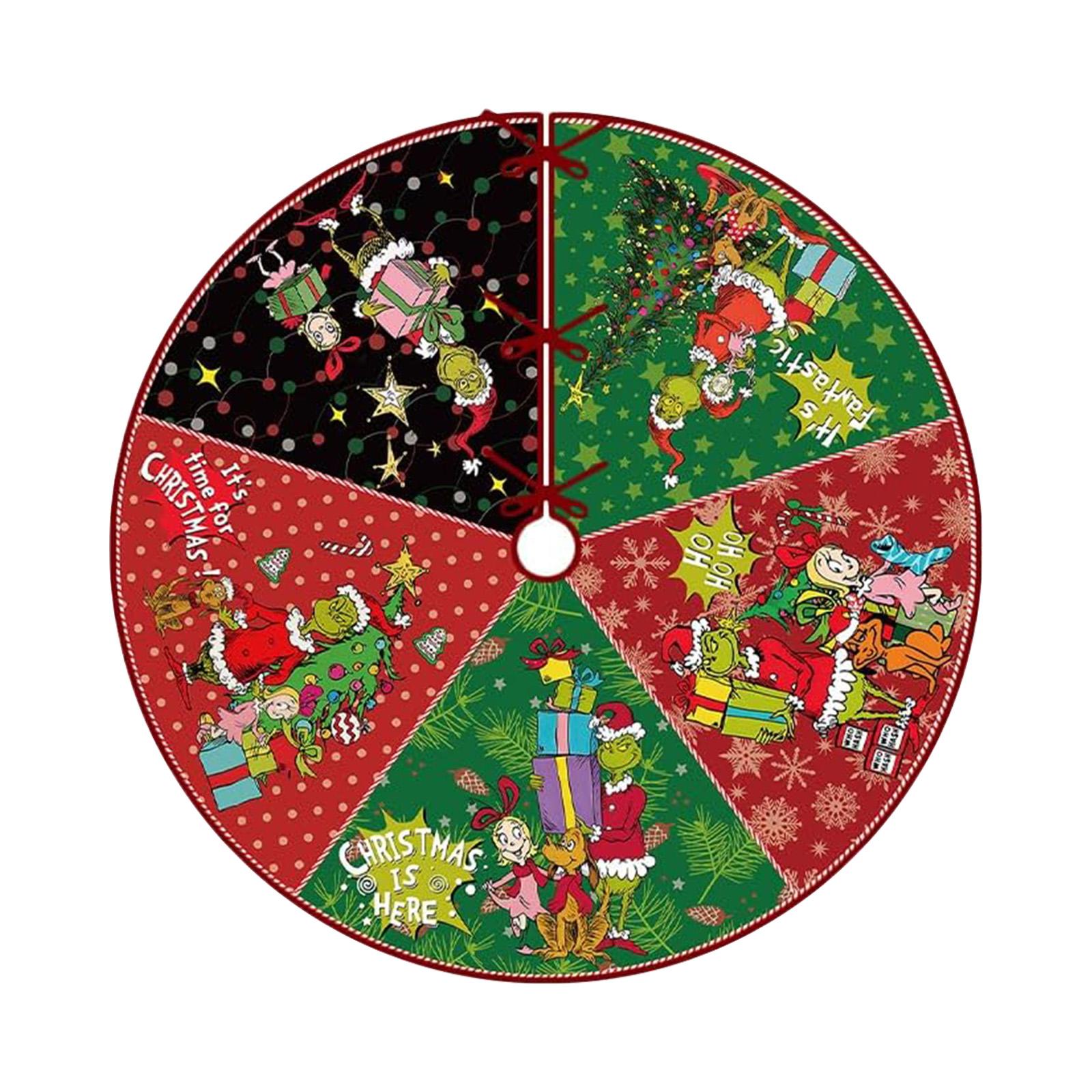 

Christmas Tree Skirt, Red & Green Merry Christmas Tree Skirt Collar, Soft Xmas Holiday Decoration One Size