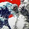 Unny Cat Japanese Ocean Wave Shower Curtain Cool Kids Anime Bathroom Decor Nautical Fabric Bath Curtain Hooks Washable Art