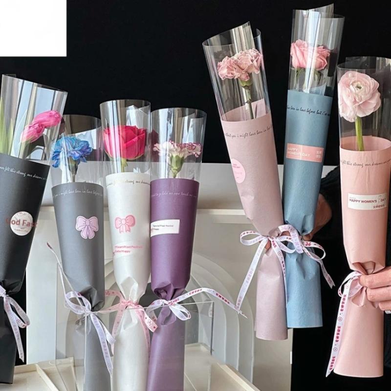 20Pcs Flower Wrappers Colorful Transparent Bag Single Bouquet Wrapper For Bouquet Flower Wrapper Waterproof Diy Gift