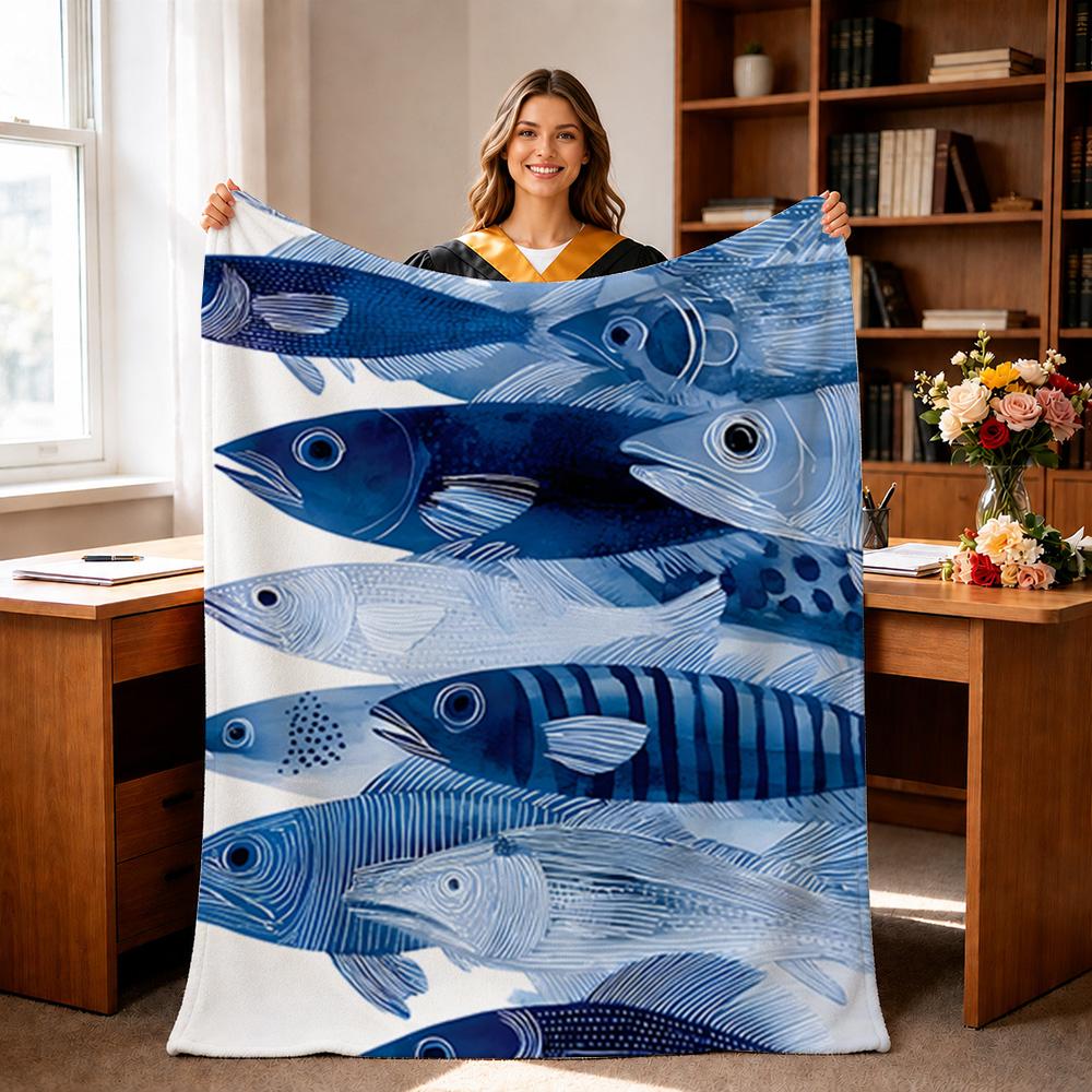 Pattern S-school of F-fish Throw Soft Flannel Blanket for Bed Bedroom Sofa Picnic Throw Skin-friendly Breathable Gift Cover