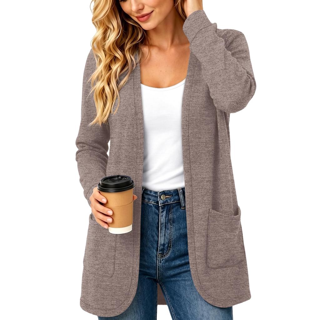 Women's Cardigan Color Long Sleeve with Pockets for Casual Wear