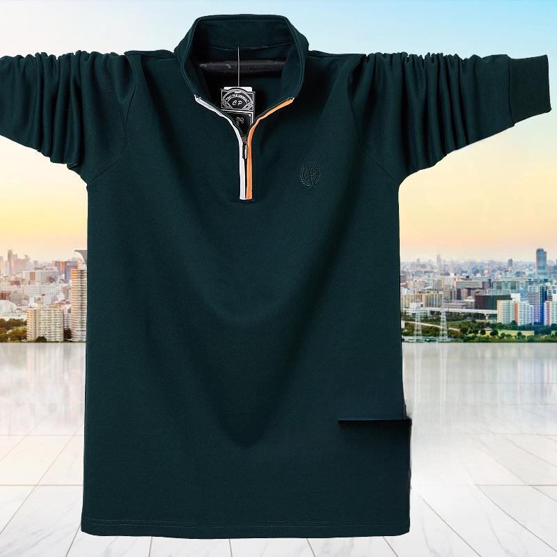 2024 Men's Plus Size Stand Collar Long Sleeve Polo Shirt with Zipper
