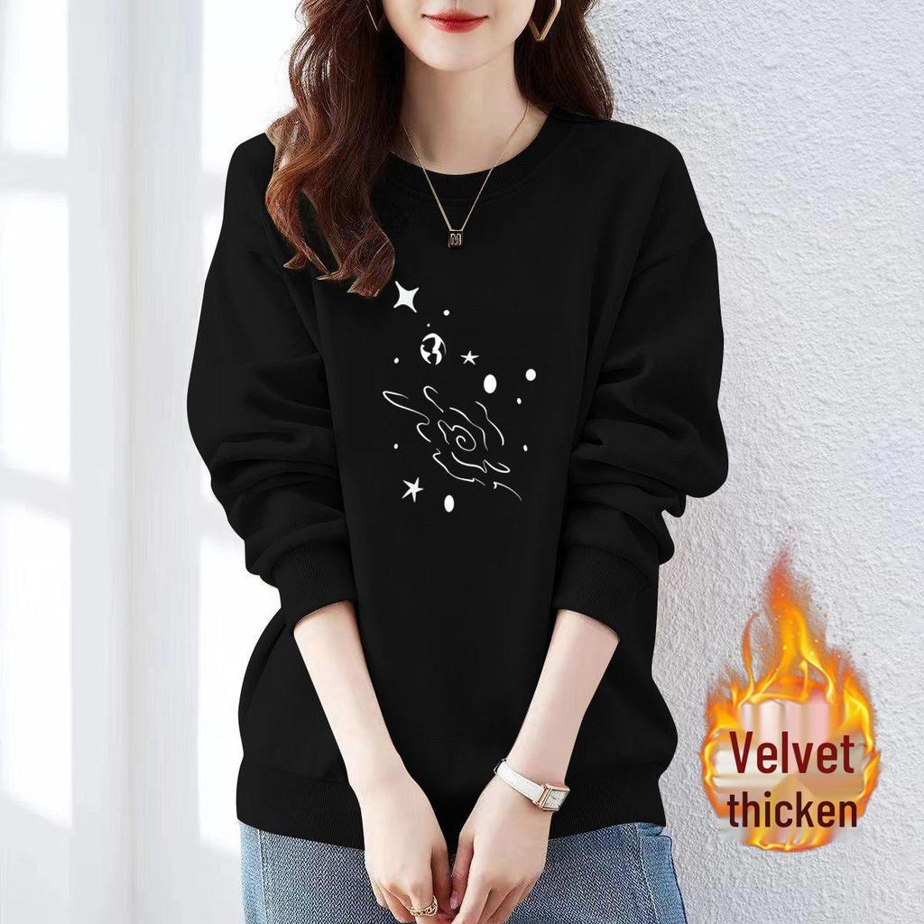 Jimo Women's Authentic Thin Hoodie - Autumn/Winter, Loose Fit, Velvet Lined, Pure Cotton, Round Neck, Trendy