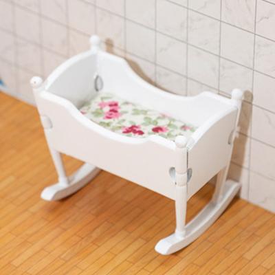 Mini Dollhouse Cradle Simulated Portable 1/12 Ratio Dollhouse Accessories Bed Cradle Crib for Micro Landscape