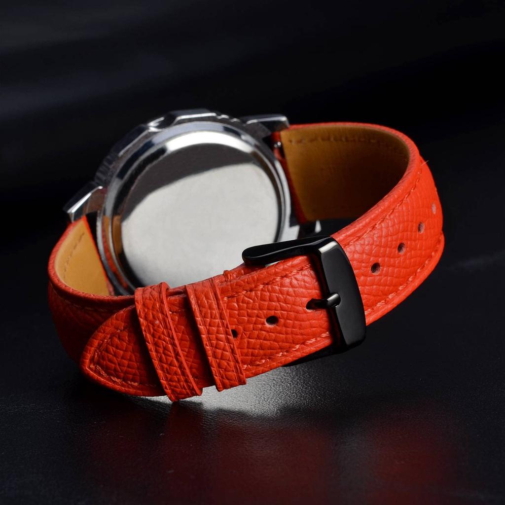 BISONSTRAP 18mm Calf Leather Watch Strap, Quick Release Double-Sided Genuine Leather, Business Style, RedGold Buckle