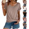 Women Casual Loose Fit Short Sleeve Top V Neck Twist Front Lightweight Blouse Soft Fabric Summer Shirt